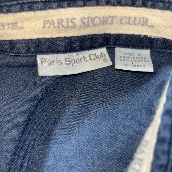 VTG 80s Paris Sport Club Button Up Dark Wash Denim Western Preppy Women Large - Picture 4 of 6